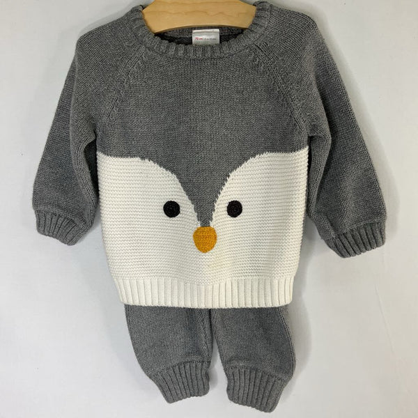 Size 6-12m (70): Hanna Andersson Gray/White Penguin 2pc Sweater Set