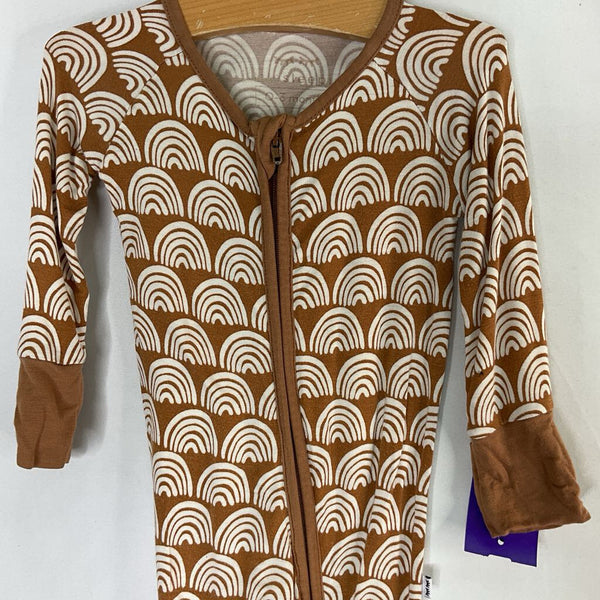 Size 0-3m: Little Sleepies Brown/Beige Rainbows Bamboo 1pc Zip PJs