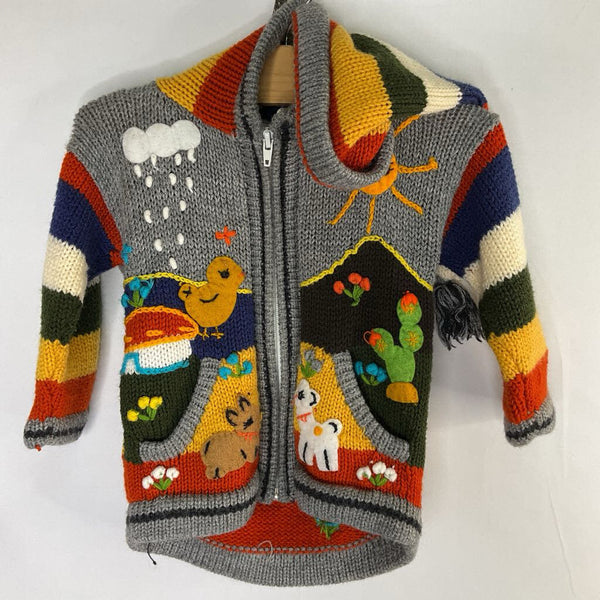 Size 18-24m: Gray/Colorful Animals Knit Zip Hoodie