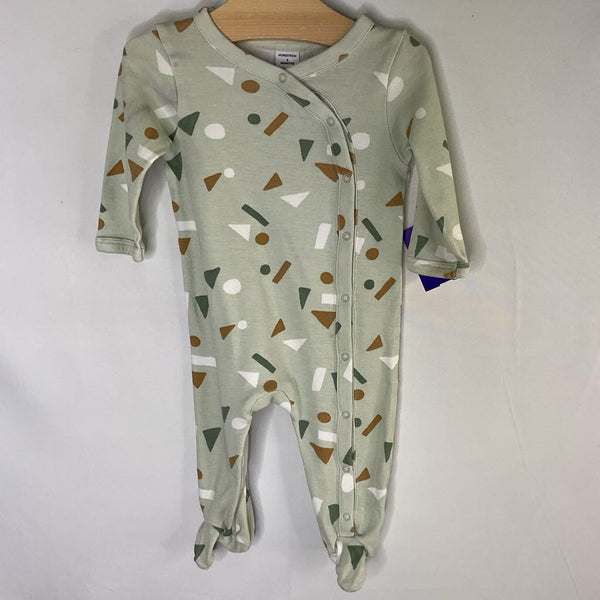Size 3m: Nordstrom Green/White/Tan Print Snap Footy Romper
