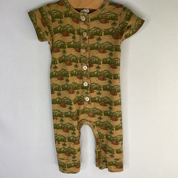 Size 3-6m: Kate Quinn Brown/Green Camp Print Snap/Button Romper