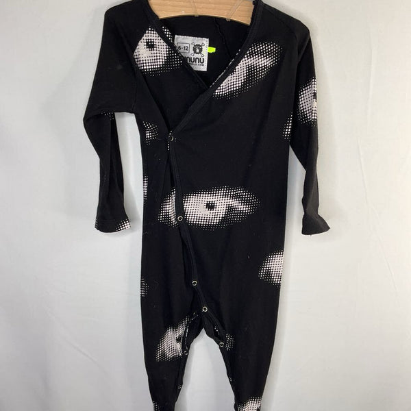 Size 6-12m: Nununu Black/White Eyes Snap Romper
