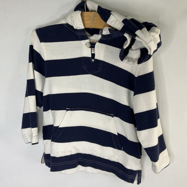 Size 4 (100): Hanna Andersson Navy/White Striped Hooded Long Sleeve Shirt