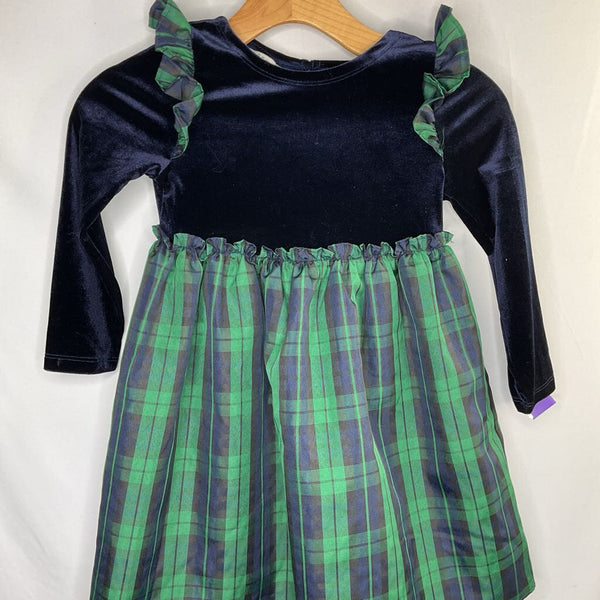 Size 6-7: Pippa & Julie Navy/Green Velour Long Sleeve Holiday Dress