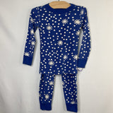 Size 4 (100): Hanna Andersson Blue/White Snowflakes Organic Cotton 2pc Holiday PJs