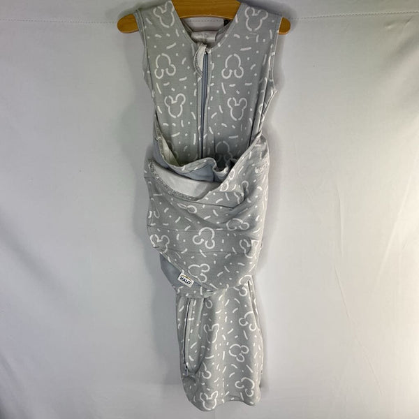 Size 3-6m (13-18lbs) (S): Halo Gray/White Mickey Mouse Print Sleepsack Swaddle