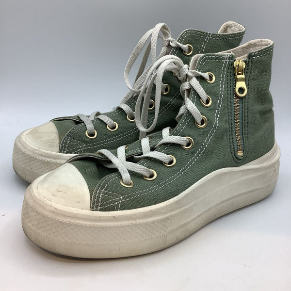 Size 3.5Y: Converse Green/Cream Lace/Zip Sneakers