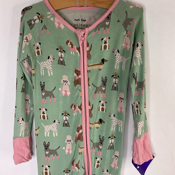 Size 6-12m: Little Sleepies Green/Colorful Posh Dogs Bamboo 1pc Zip PJs