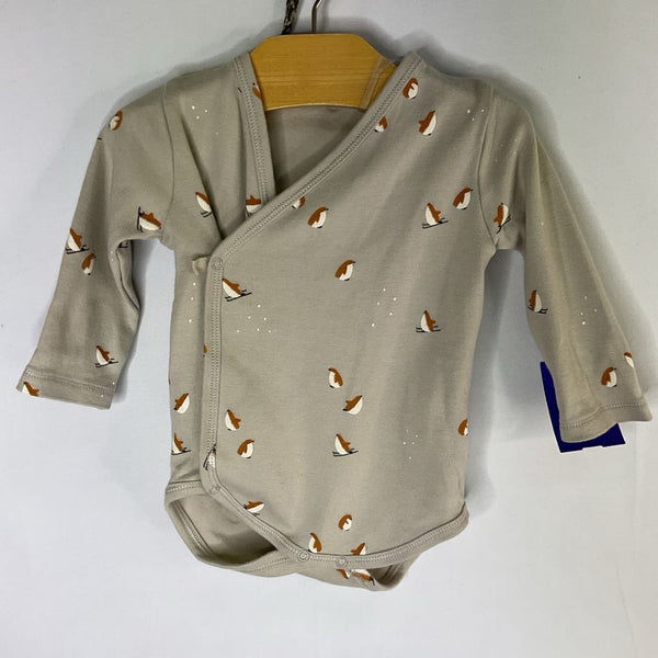 Size 6m: Babyclic Gray/Orange Penguins Long Sleeve Onesie