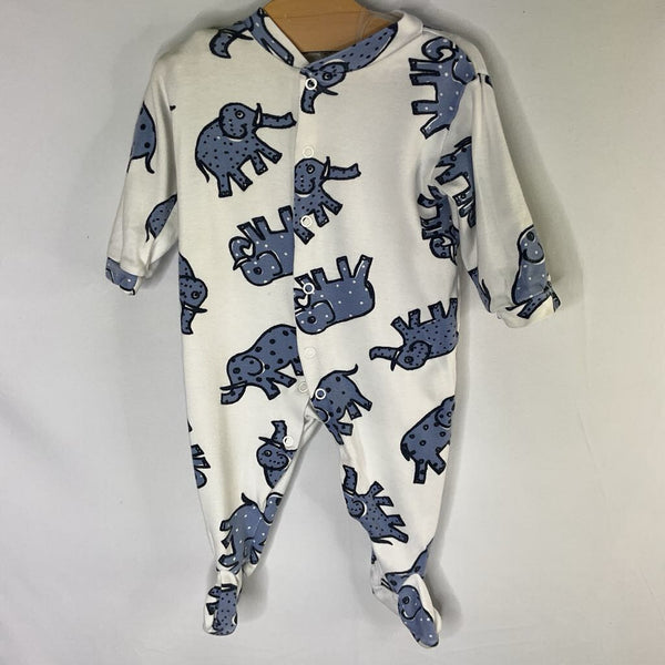Size 3-6m: Keedo White/Blue Elephants Snap Footy Romper