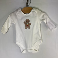 Size 0-3m: White Gingerbread Long Sleeve Onesie