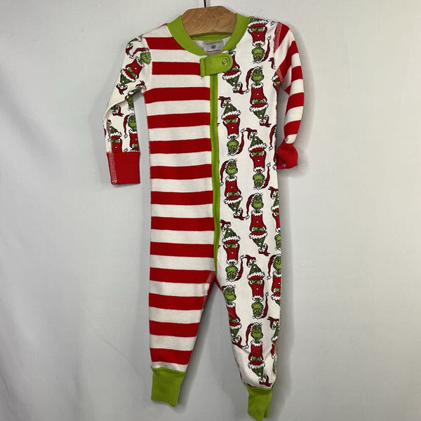 Size 6-12m (70): Hanna Andersson Red/White/Green Grinch/Stripes 1pc Holiday PJs