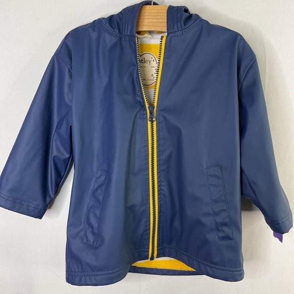 Size 3: Hatley Navy/Yellow Trim Terry Cloth Lined Zip-Up Raincoat