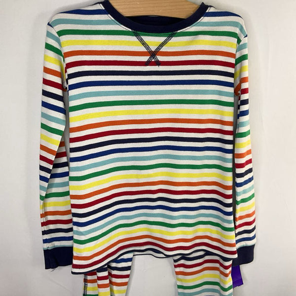 Size 6-7: Primary White/Rainbow Striped 2pc PJs