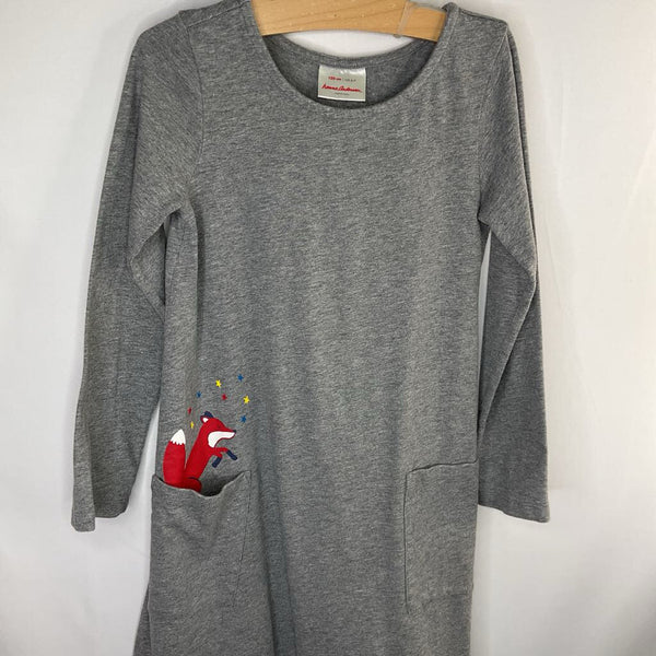 Size 6-7 (120): Hanna Andersson Gray/Red Fox Long Sleeve Pocket Dress
