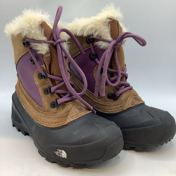 Size 4Y: The North Face Brown/Purple Faux Fur Trim Lace-Up Snow Boots