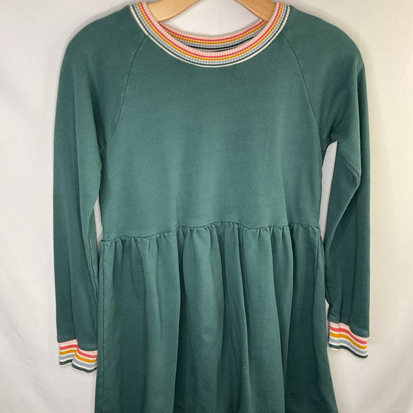 Size 8 (130): Hanna Andersson Green/Colorful Trim Long Sleeve Sweatshirt Dress