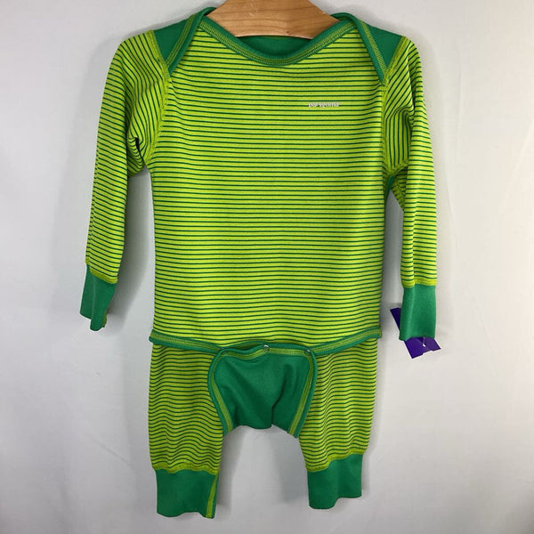 Size 18m: Patagonia Green Striped 2pc Capilene Base Layer Onesie/Pant Set