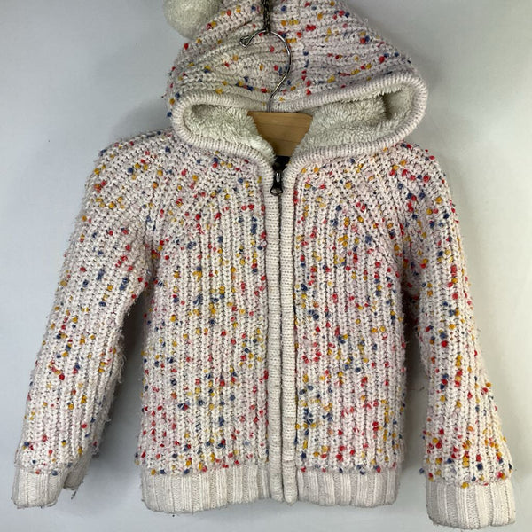 Size 3 (90): Hanna Andersson White/Colorful Confetti Sherpa Lined Knit Hoodie