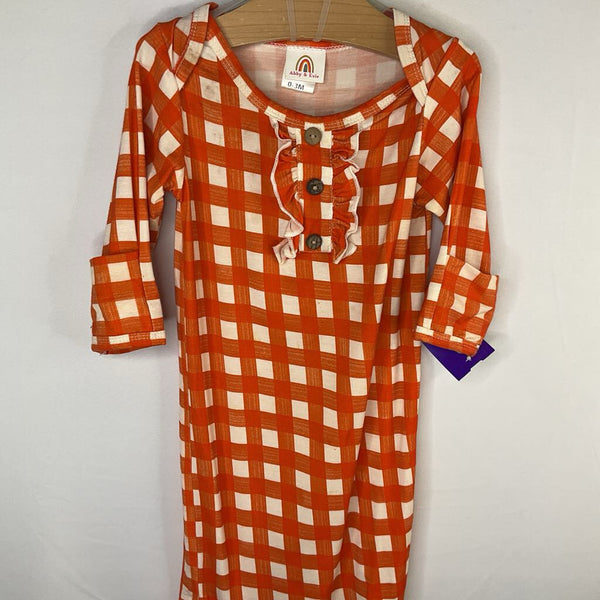 Size 0-3m: Abby & Evie Orange/White Plaid Knot Nighty