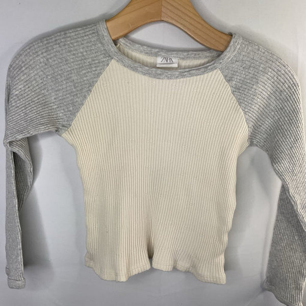 Size 9: Zara Gray/Cream Ribbed Long Sleeve Shirt