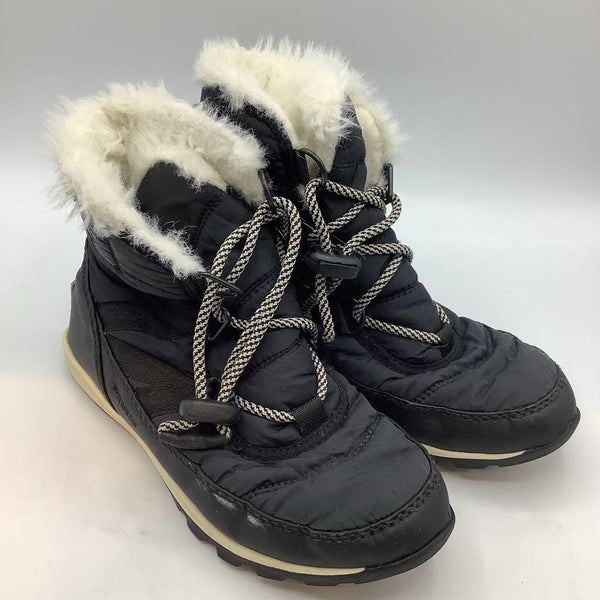 Size 2Y: Sorel Black/White Faux Fur Lined Lace-Up Snow Boots