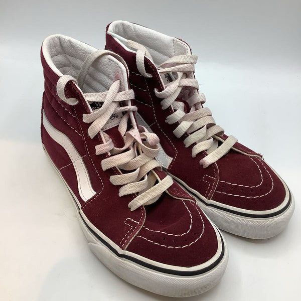 Size 3.5Y: Vans Maroon/White Lace-Up High Top Sneakers