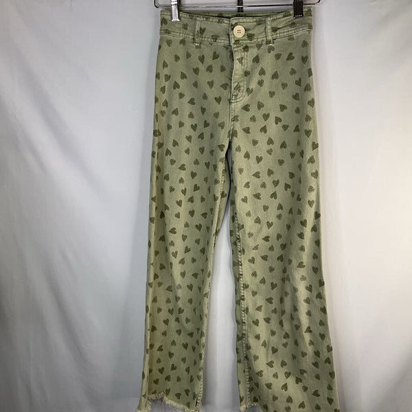 Size 10: Zara Green Hearts Adjustable Waist Cropped Jeans
