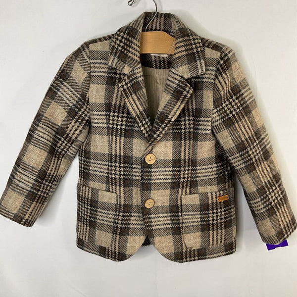 Size 3-4: Popelin Brown/Black Plaid Wool Blend Blazer