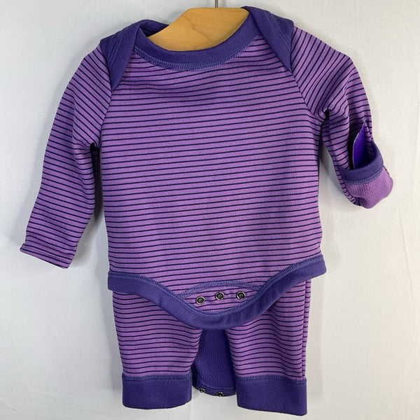 Size 0-3m: Patagonia Purple Striped 2pc Capilene Base Layer Onesie/Pant Set
