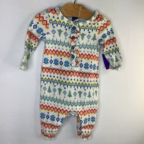 Size 0-3m: Old Navy White/Colorful Holiday Print Waffle Trim Romper
