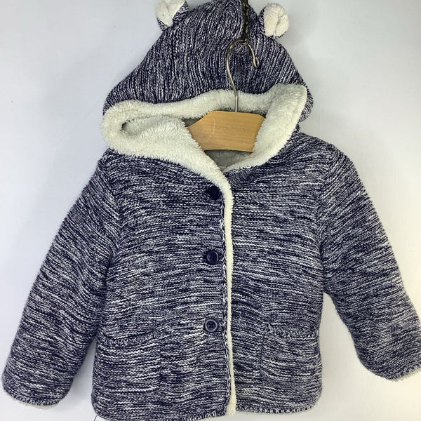 Size 6-12m: Gap Blue/White Sherpa Lined Knit Hooded Cardigan