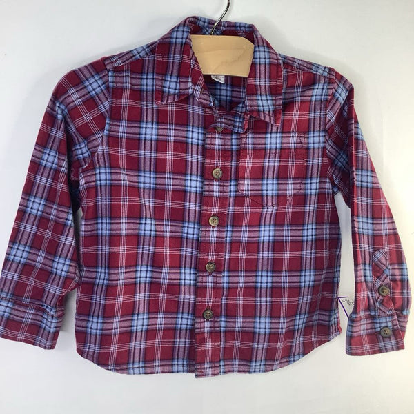Size 18-24m: Tea Red/Blue Plaid Flannel Button-Up Shirt