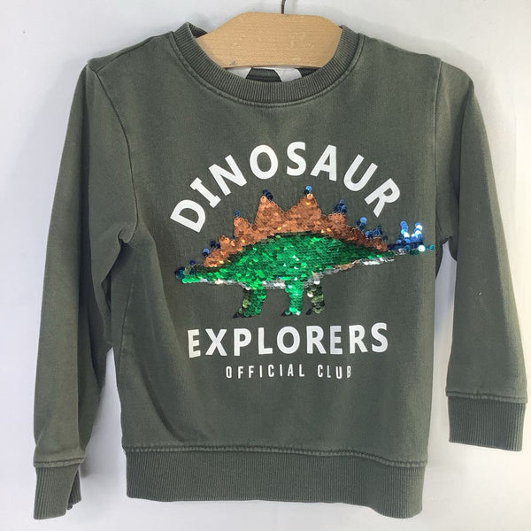 Size 3-4: H&M Green/Multi Dino Sequin Flip Sweatshirt