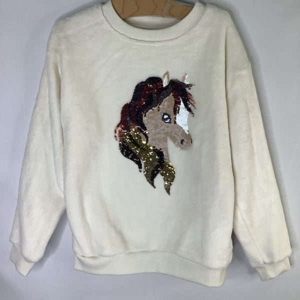 Size 6-7: H&M White/Multi Sequin Unicorn Plush Fleece Sweatshirt