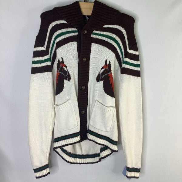 Size 6: Janie and Jack White/Brown Horse Shawl Collar Cardigan