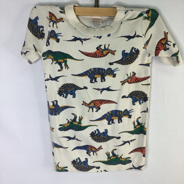 Size 8 (130): Hanna Andersson White/Multi Dinos 2pc Shorty PJs