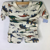 Size 8 (130): Hanna Andersson White/Multi Dinos 2pc Shorty PJs