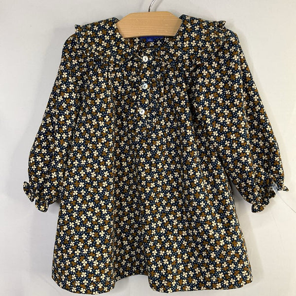 Size 2: Maison Me: Blue/Brown Floral Cord Long Sleeve Dress