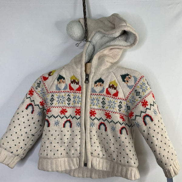 Size 18-24m (80): Hanna Andersson Beige/Multi Gnomes Fleece Lined Zip Hoodie