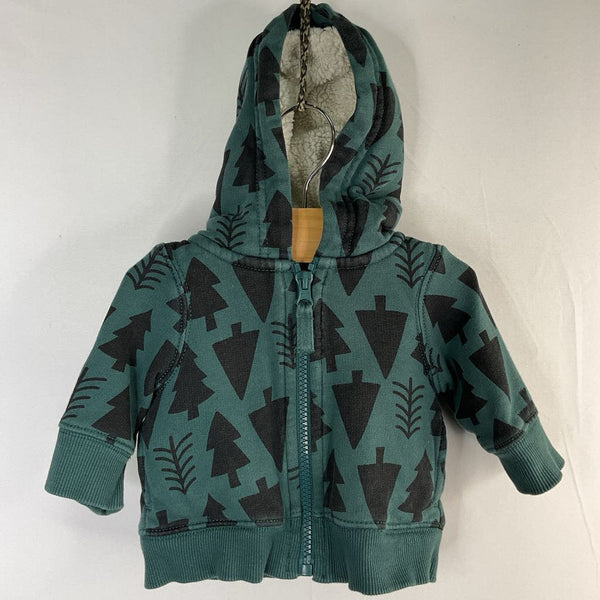 Size 0-3m (50): Hanna Andersson Green/Black Trees Sherpa Zip Hoodie
