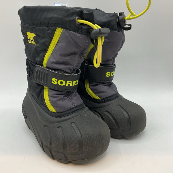Size 8: Sorel Black/Gray/Green Velcro/Toggle Snow Boots