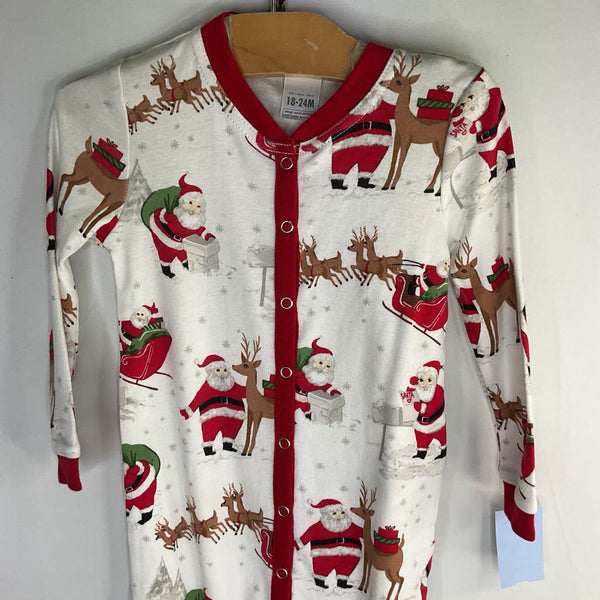 Size 18-24m: Pottery Barn White/Multi Santa/Reindeer 2pc Holiday PJs/Hat
