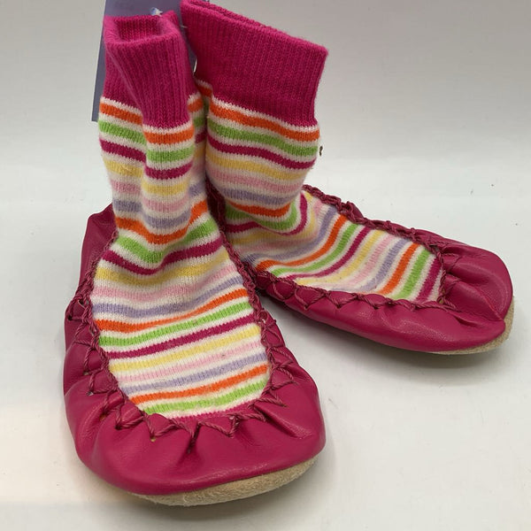 Size 9-10: Konfetti Pink/Colorful Striped Slipper Socks