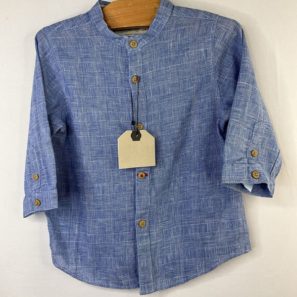 Size 4: Zara Blue/White Crosshatch Button-Up Shirt NEW w/ Tags