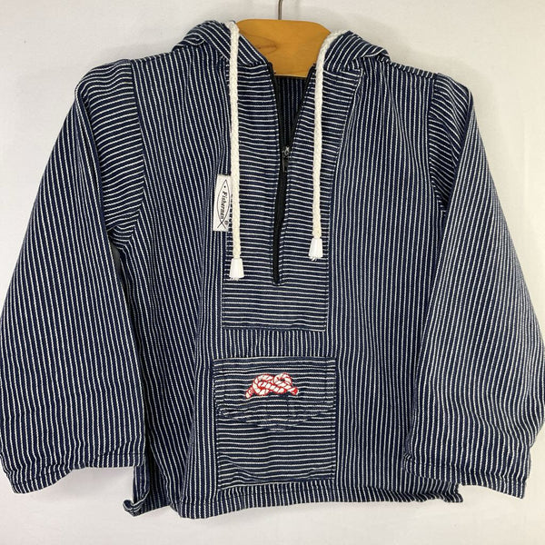 Size 2-3: Fishermen Blue/White Striped 1/2 Zip Pullover Hoodie
