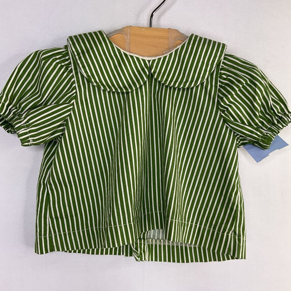 Size 0-3m: Green/White Striped Collared Blouse