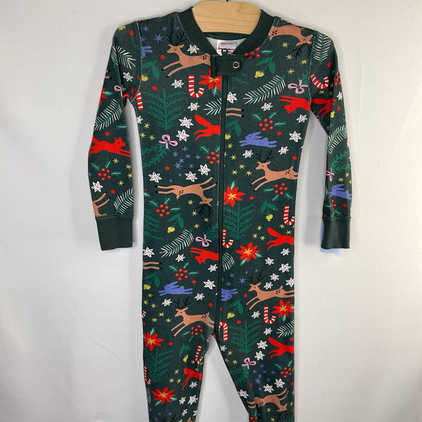 Size 3 (90): Hanna Andersson Green/Multi Woodland Winter 1pc Holiday PJs