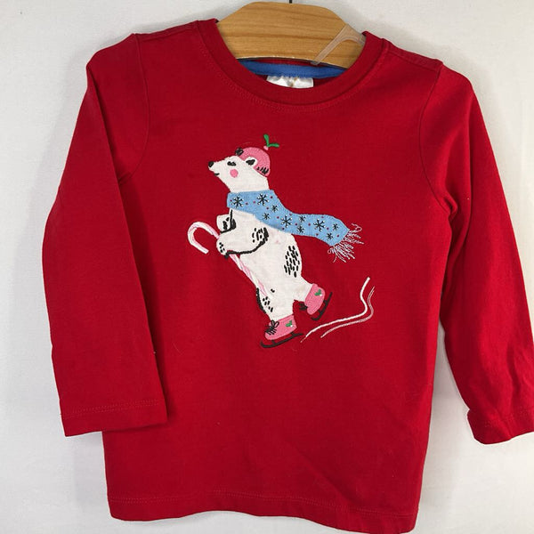 Size 3 (90): Hanna Andersson Red/White Ski Bear Applique Long Sleeve Shirt REDUCED