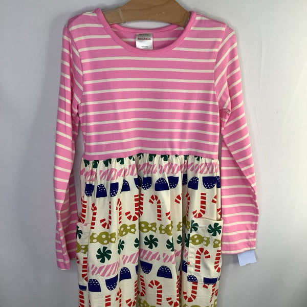 Size 6-7 (120): Hanna Andersson Pink/Colorful Stripes/Candy Long Sleeve Holiday Dress